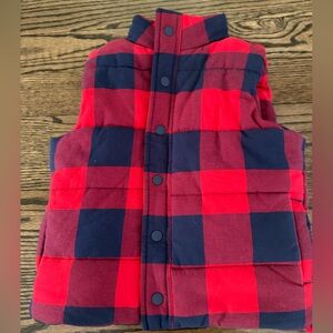 Janie and Jack Red and Navy Plaid Button Down Vest